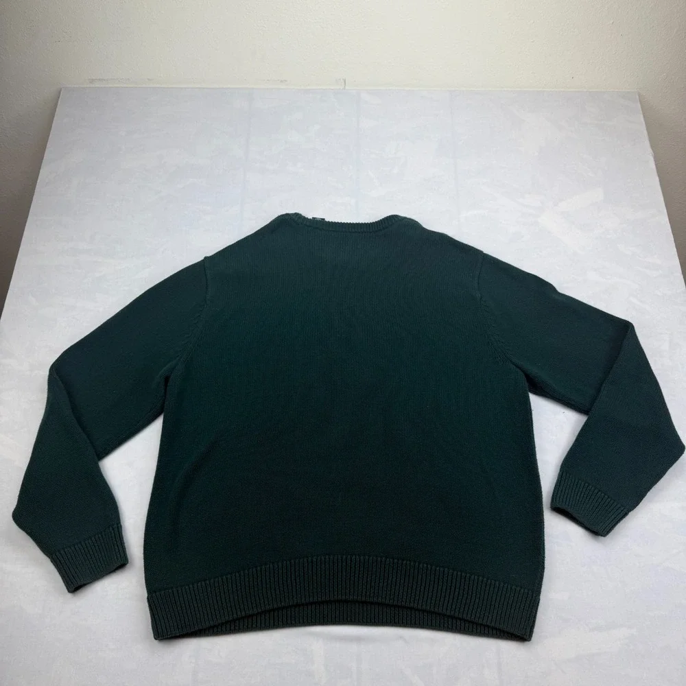 Chaps Sweater Mens XL Green Tight Knit Ribbed Hem Long Sleeve Crew Neck Pullover